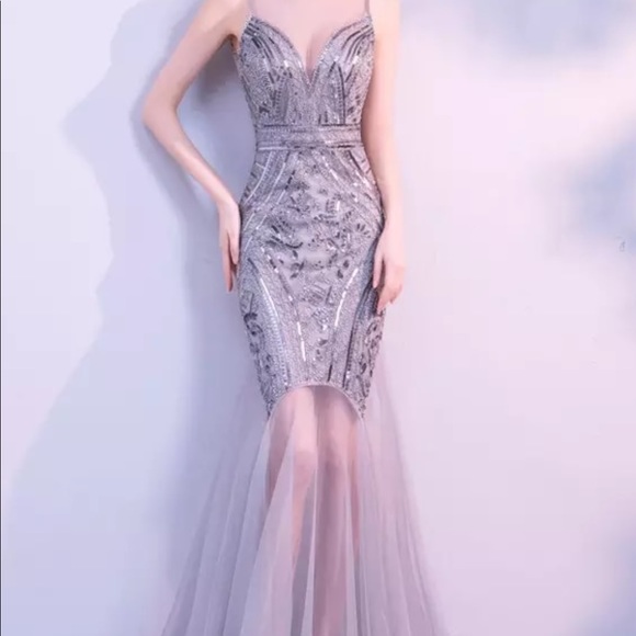 Beaded Sequin and Tulle Rose Gold Prom Dress - Picture 7 of 7